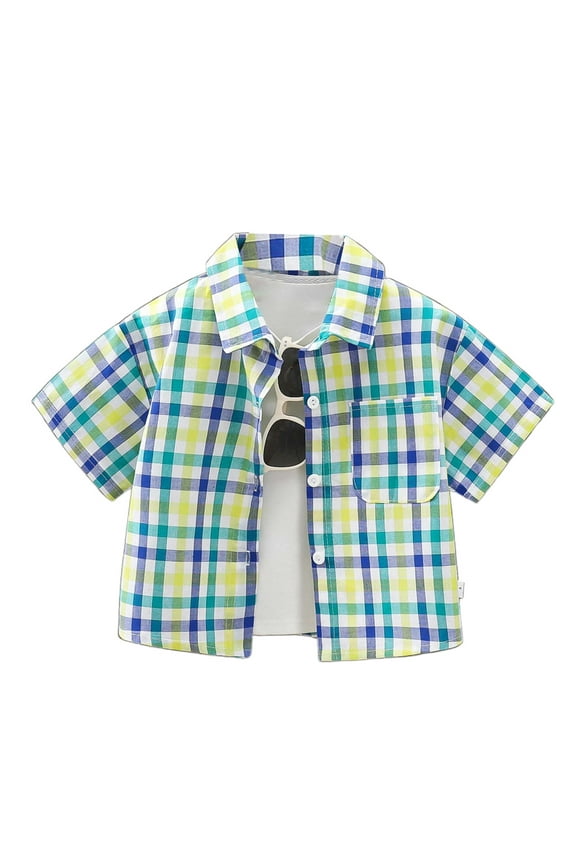 Toddler Boys Checkered Short Sleeves Shirt Cotton Casual Button Down Shirt, Sizes 1-11