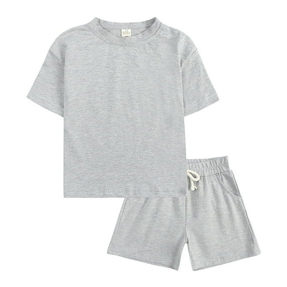 WOYY Toddler Boys Clothing Set 2 Piece Tracksuit Solid Short Sleeve T Shirt Shorts Set