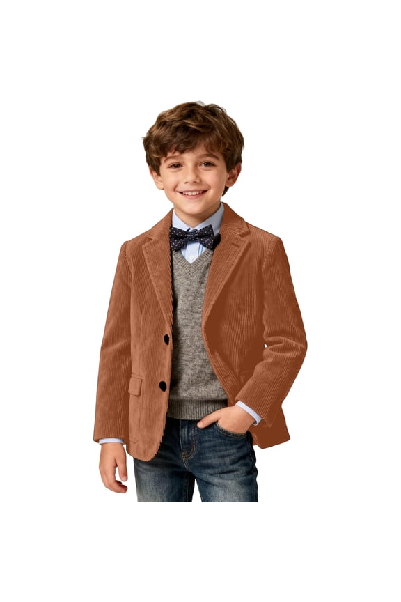 Toddler Boys Corduroy Formal Suit Jacket Solid Color Lapel Blazer Coat, Sizes 4-5T
