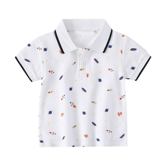 WOYY Toddler Boys Short Sleeve Polo Shirt Cartoon Prints Summer Casual T-Shirt for Kids
