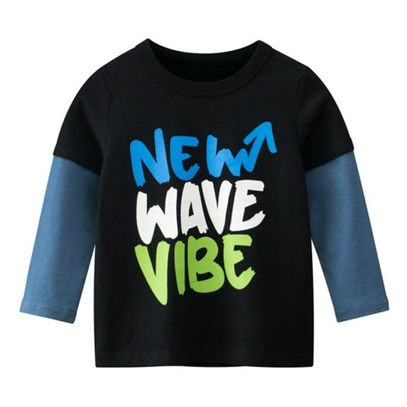 WOYY Toddler Boys Cotton Tshirt Letter Print Long Sleeve Crewneck T Shirt Casual T-Shirt