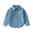 thumbnail image 1 of WOYY Toddler Boys Denim Button Up Shirt Long Sleeve Solid Casual Shirt for Children, 1 of 7