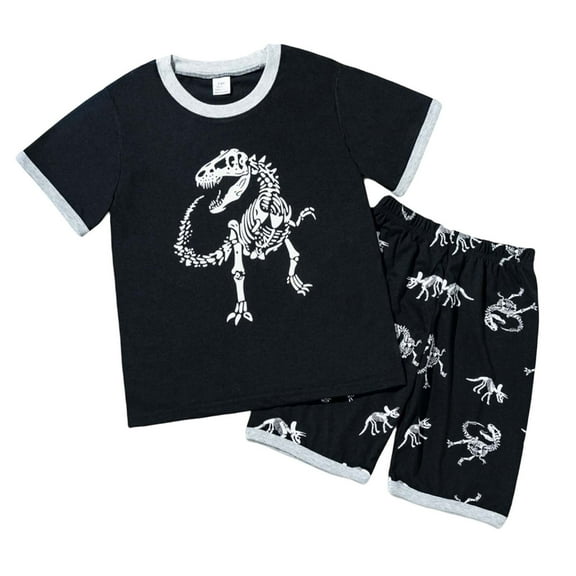 WOYY Toddler Boys Dinosaur Pajamas Luminous Short Sleeve T-Shirt Shorts Homewear Sleepwear
