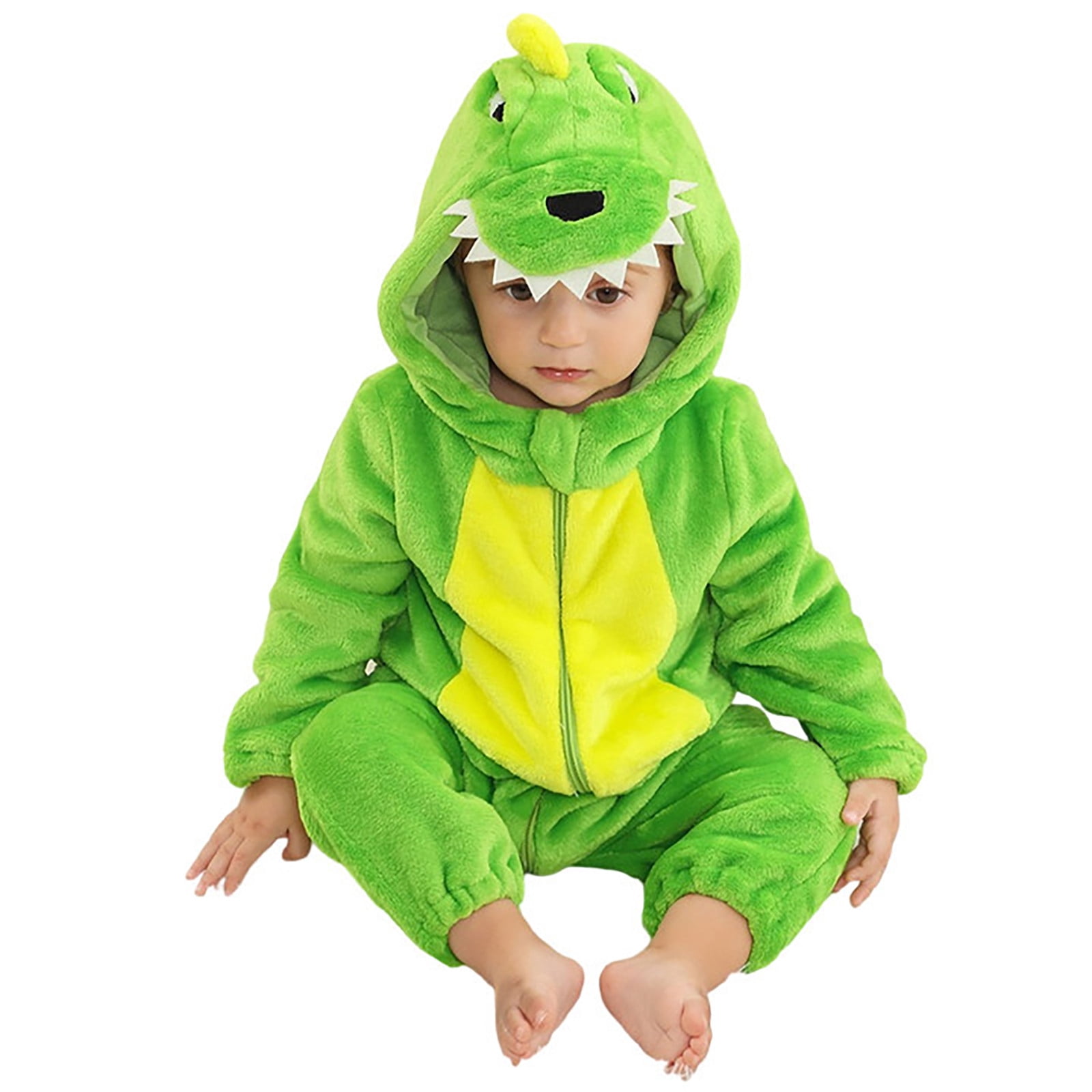 WOYY Toddler Boys Dinosaur Romper Soft Flannel Hooded Jumpsuit Zipper Onesies, Sizes 2-3T