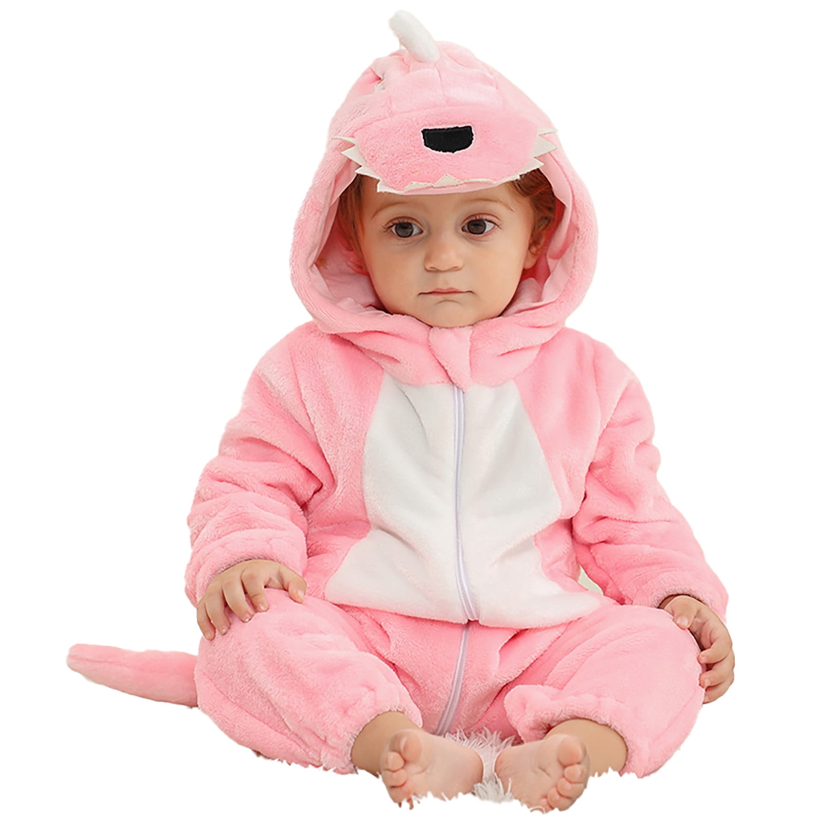 WOYY Toddler Boys Dinosaur Romper Soft Flannel Hooded Jumpsuit Zipper Onesies, Sizes 3-4T