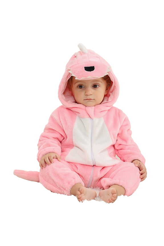 Toddler Boys Dinosaur Romper Soft Flannel Hooded Jumpsuit Zipper Onesies, Sizes 4-5T