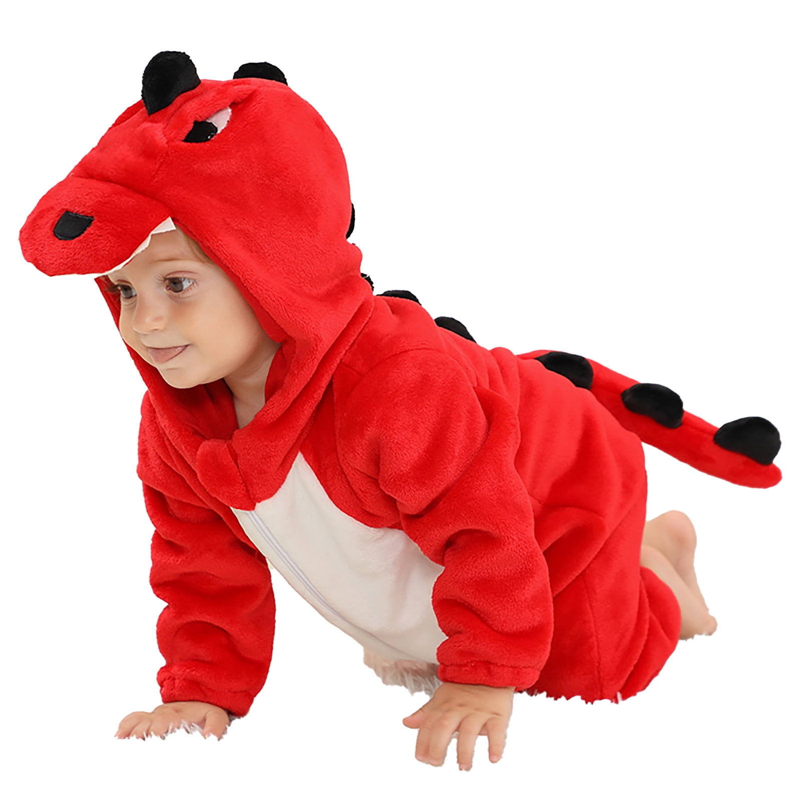 WOYY Toddler Boys Dinosaur Romper Soft Flannel Hooded Jumpsuit Zipper Onesies, Sizes 4-5T