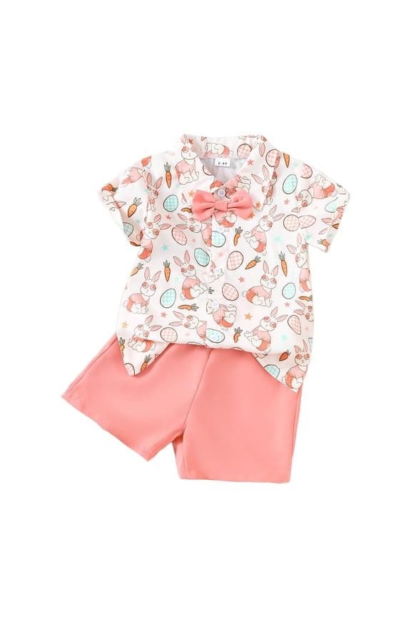 Toddler Boys Easter Suit Rabbit Print Short Sleeved Shirt Shorts Children's Outfits