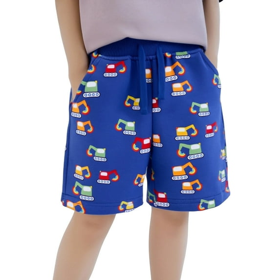 WOYY Toddler Boys Excavator Print French Terry Shorts Pull-On Active Shorts, Sizes 1-7