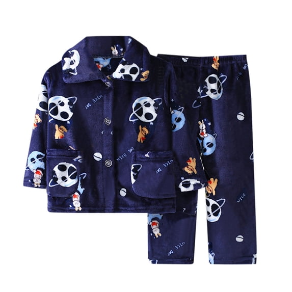WOYY Toddler Boys Flannel Pajama Set Cartoon Fuzzy Long Sleeve Top Pants Loungewear PJs