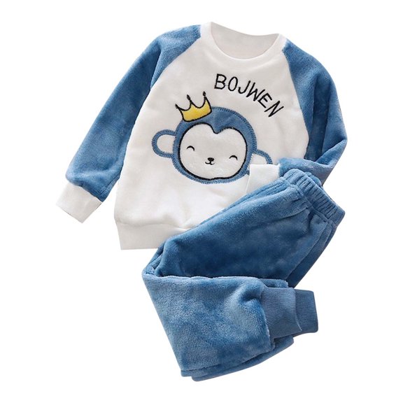 WOYY Toddler Boys Flannel Pajamas Soft Fuzzy Long Sleeve Top Sweatpants Pjs, Sizes 3-4T