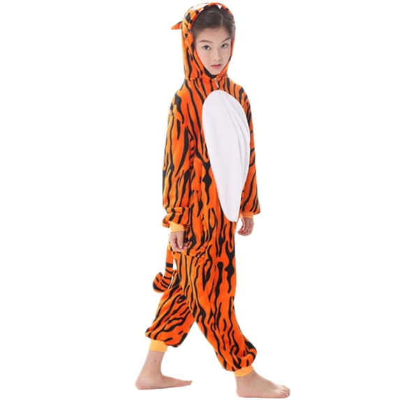 WOYY Toddler Boys Flannel Tiger Onesies Cute Hooded Sleepwear Jumpsuit for Kids