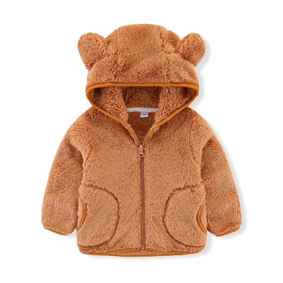 WOYY Toddler Boys Fleece Winter Coat Zip Up Cute Bear Ears Hooded Jacket, Sizes 3-4T