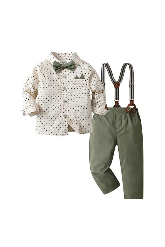 Toddler Boys' Formal Suit Casual Bow-Tie Long Sleeve Shirt Suspenders Pants Suit, Sizes 3-4T