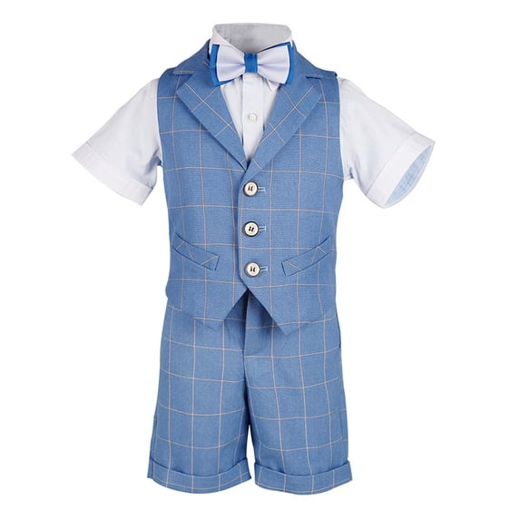 WOYY Toddler Boys Formal Suit Summer Short Sleeve Shirt Waistcoat Shorts Bowtie 4Pcs Set