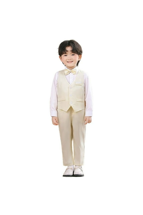 Toddler Boys Formal Suit Waistcoat Pants Bow Tie Party Tuxedo Outfits, Sizes 2-3T
