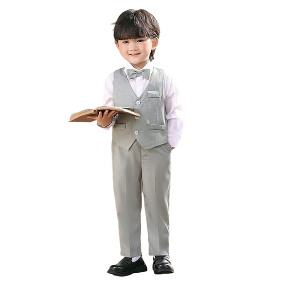 WOYY Toddler Boys Formal Suit Waistcoat Pants Bow Tie Party Tuxedo Outfits, Sizes 2-3T