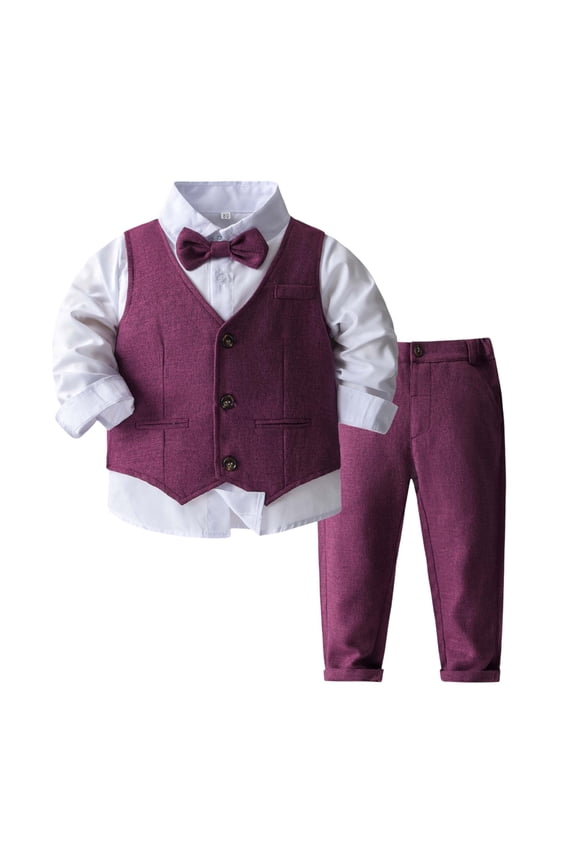 Toddler Boys Formal Tuxedo Suit Bow Tie Long Sleeve Dress Shirt Waistcoat Trousers 4Pcs Set, Sizes 4-5T