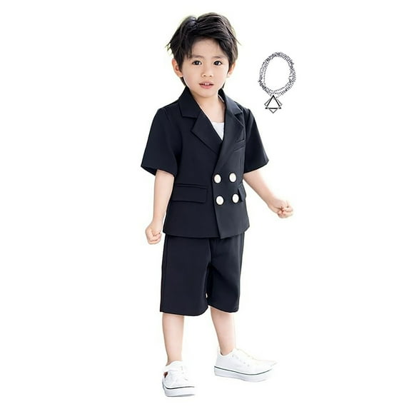 WOYY Toddler Boys Formal Tuxedo Suit Short Sleeve Blazer Shorts Party Outfits, Sizes 2-3T