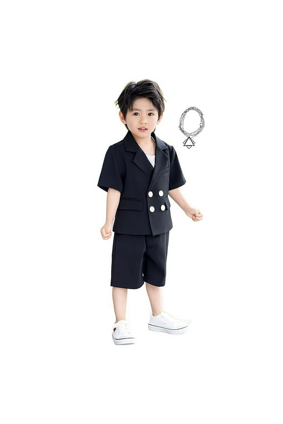 Toddler Boys Formal Tuxedo Suit Short Sleeve Blazer Shorts Party Outfits, Sizes 2-3T