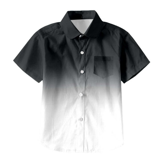 WOYY Toddler Boys Gradient Beach Shirt Loose Short Sleeve Button Down Shirt, Sizes 3-13