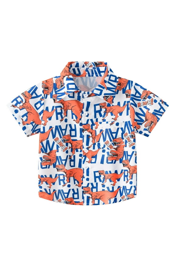 Toddler Boys Hawaii Beach Button-Down Shirt Tropical Print Short Sleeved Summer Shirt