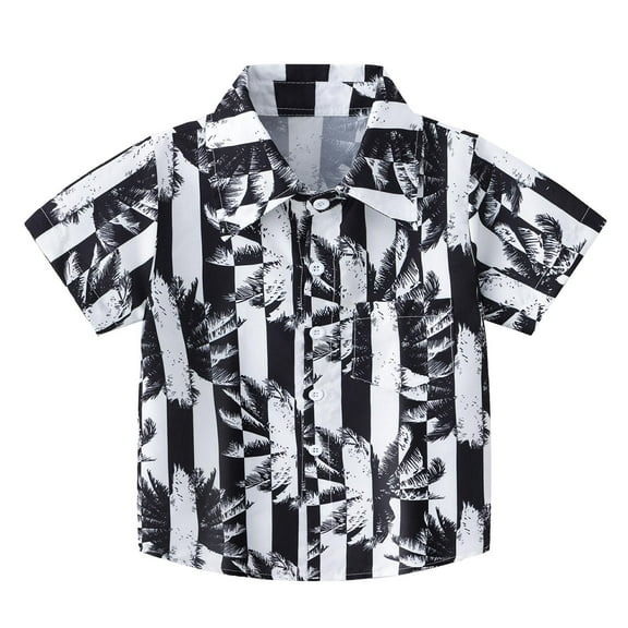 WOYY Toddler Boys Hawaii Beach Holiday Shirt Summer Short Sleeve Button Shirt, Sizes 2-12