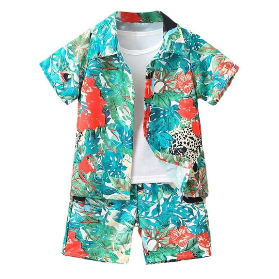 WOYY Toddler Boys Hawaii Beach Outfits Short Sleeve Button Shirt & Shorts Set, Sizes 3-10