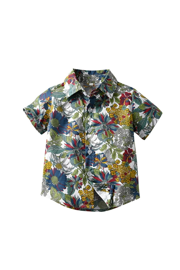 Toddler Boys Hawaii Beach Shirt Tropical Print Short Sleeve Button Shirt, Sizes 6M-5