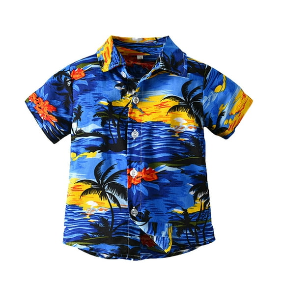 WOYY Toddler Boys Hawaii Beach Shirt Tropical Print Short Sleeve Button Shirt, Sizes 6M-5