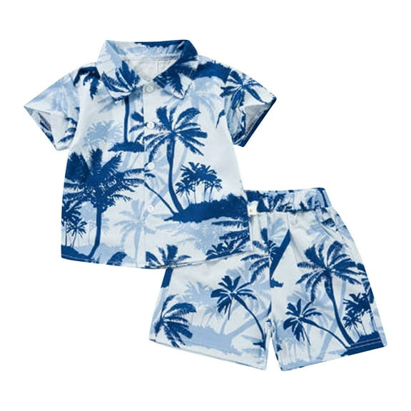 WOYY Toddler Boys Hawaii Outfits Short Sleeve Beach Shirt and Shorts Set, Sizes 12M-5T