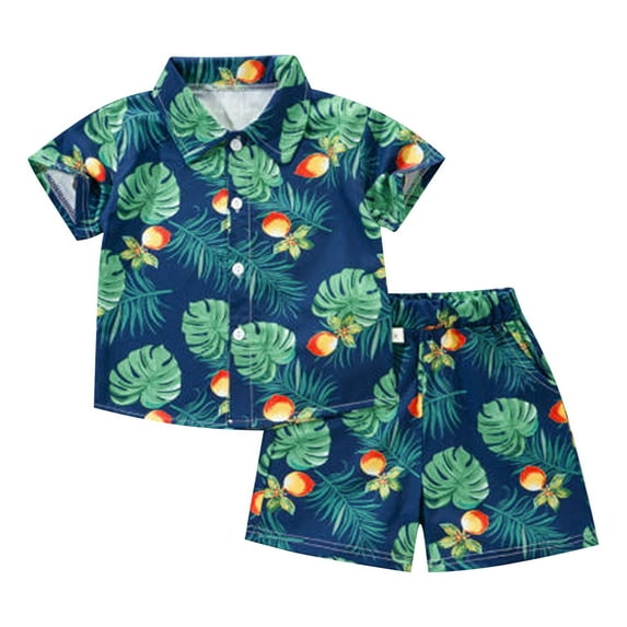 WOYY Toddler Boys Hawaii Outfits Summer Beach Button Down Shirt Shorts Set, Sizes 2-3T