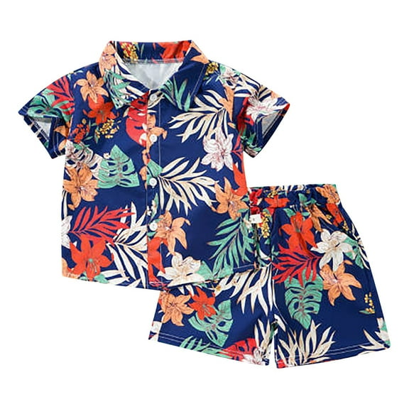 WOYY Toddler Boys Hawaii Outfits Summer Beach Button Down Shirt Shorts Set, Sizes 2-3T