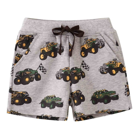 WOYY Toddler Boys Knit Active Shorts Truck Print Pull-On Beach Shorts, Sizes 1-2T