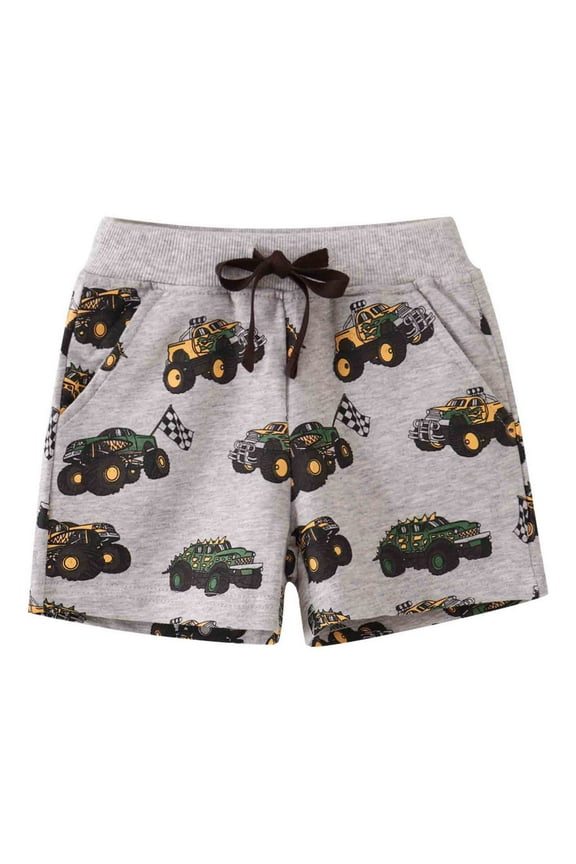 Toddler Boys Knit Active Shorts Truck Print Pull-On Beach Shorts, Sizes 3-4T