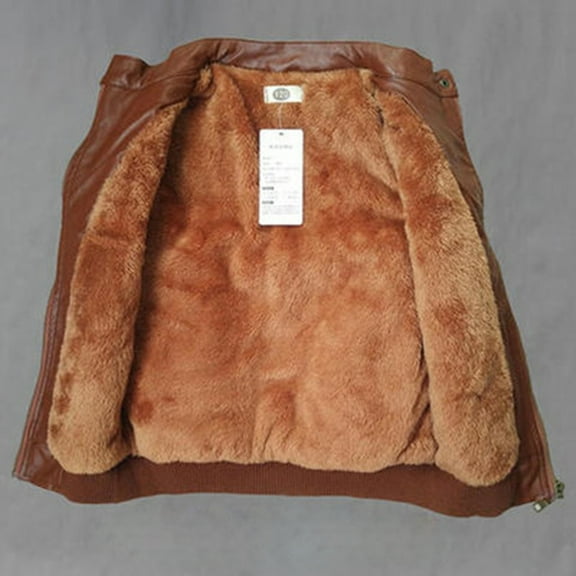 WOYY Toddler Boys Leather Jacket Thick Lined Zipper Coat Winter Warm Outerwear