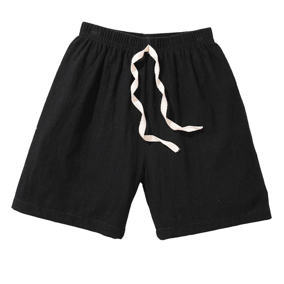 WOYY Toddler Boys Lightweight Linen Shorts Elastic Waist Relaxed Fit Beach Shorts, Black