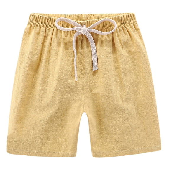 WOYY Toddler Boys Lightweight Linen Shorts Elastic Waist Relaxed Fit Beach Shorts, Yellow
