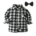 thumbnail image 1 of WOYY Toddler Boys Long Sleeve Bow Tie Shirt Plaid Casual Cotton Button Down Shirt Tops, 1 of 3
