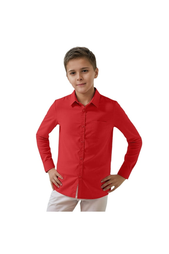 Toddler Boys Long Sleeve Button Down Shirt Kids Unisex Solid Casual Shirt, Sizes 3-8