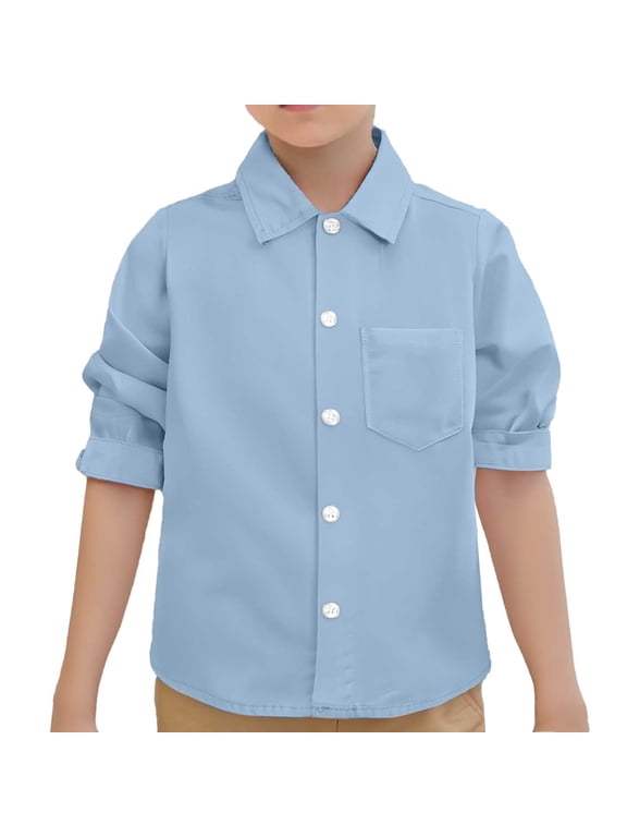 Toddler Boys Long Sleeve Button Up Shirt Solid Versatile Casual Shirt, Sizes 3-4T