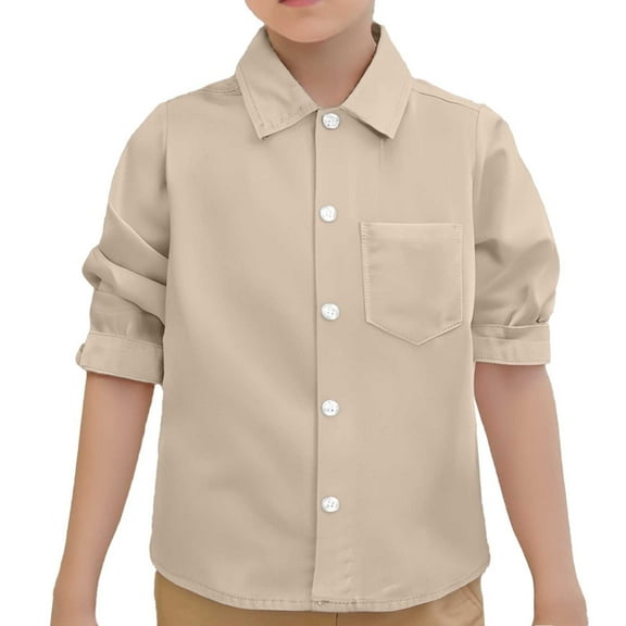WOYY Toddler Boys Long Sleeve Button Down Shirt Solid Casual Versatile Shirt, Sizes 2-3Y