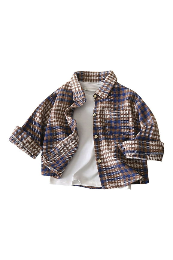 Toddler Boys Long Sleeve Flannel Plaid Shirt Button Down Shirts Kids Fall Jacket
