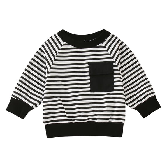 WOYY Toddler Boys Long Sleeve Striped Sweatshirt Kids Casual Crewneck Pullover Shirt