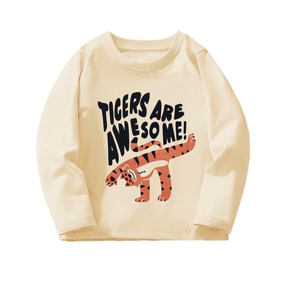 WOYY Toddler Boys Long Sleeve T-Shirt Tiger Letter Print Crewneck T Shirt, Sizes 2-3T