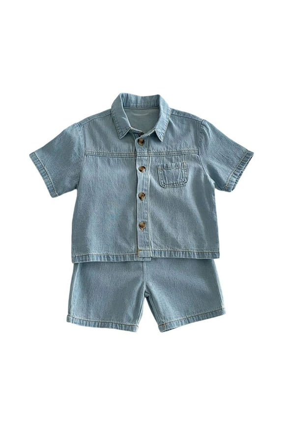 Toddler Boys Outfits Casual Denim Short Sleeve Shirt and Shorts Set, Sizes 2-3T