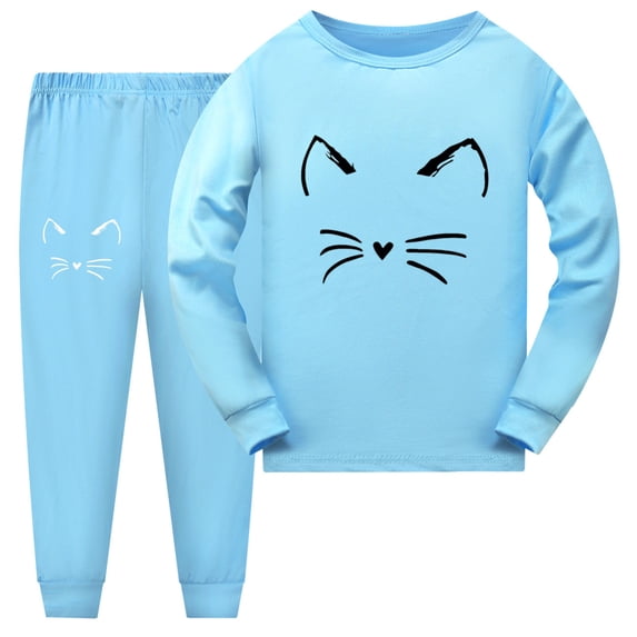 WOYY Toddler Boys Outfits Cat Print Long Sleeve Top Pants Soft Sleepwear Set, Sizes 2-3T