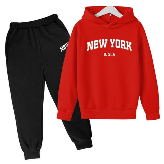 WOYY Toddler Boys Outfits New York Letter Print Hoodie Sweatpants Sweat Suit, Sizes 3-4T