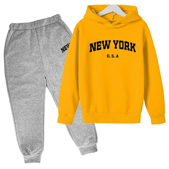 WOYY Toddler Boys Outfits New York Letter Print Hoodie Sweatpants Sweat Suit, Sizes 4-5T