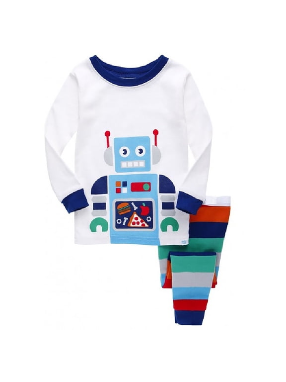Toddler Boys Outfits Robot Print Long Sleeve Top Pants Kids Sleepwear, Sizes 3-4T
